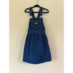 Vintage OshKosh Bgosh Denim Overall Jumper Dress Girls Size 5 Made in USA Blue